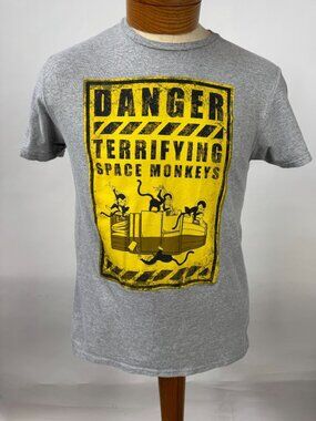 Danger Terrifying Space Monkeys Graphic Tee Delta Soft M Gray & Yellow